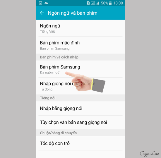 vào bàn phím samsung